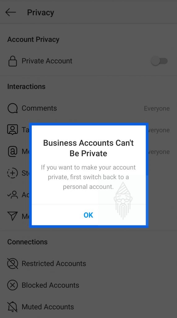 Business Accounts Can't Be Private