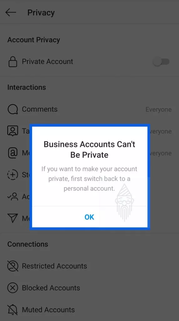 Business Accounts Can't Be Private