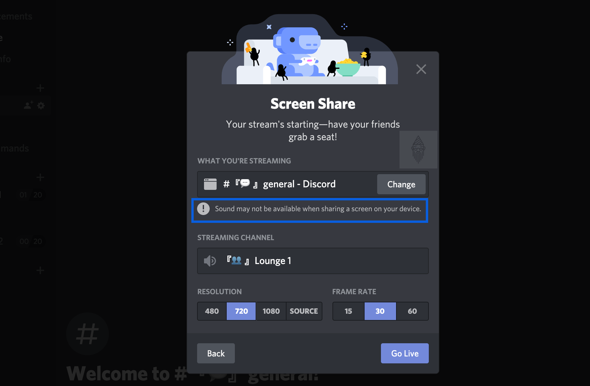 audio and screen sharing discord